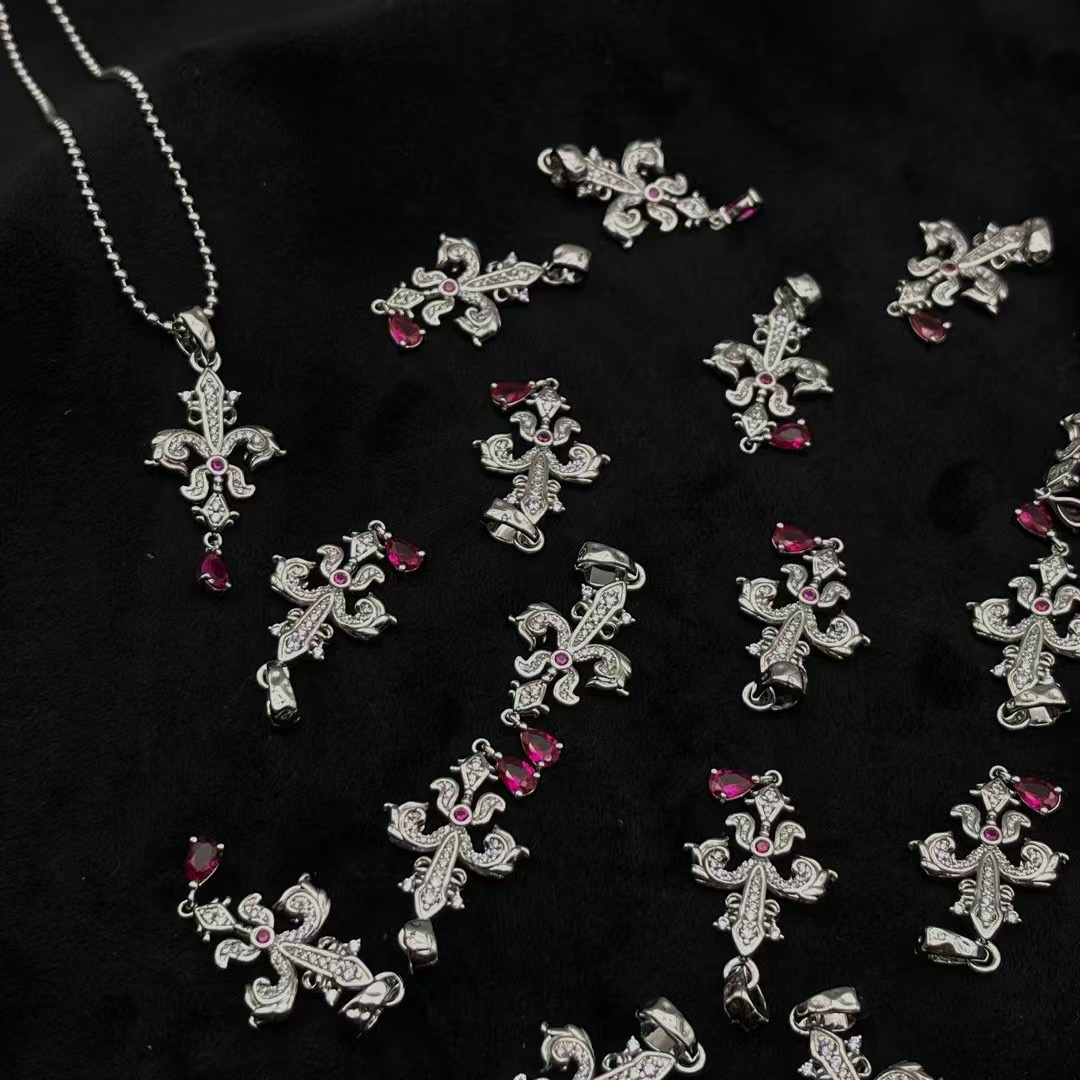 吊坠925银 【花苑】意大利设计款鸢尾红锆吊坠