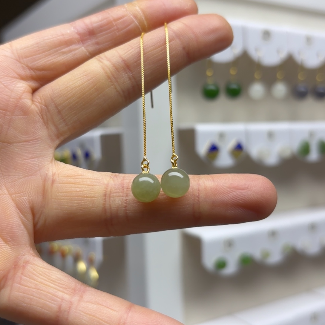 和田玉银S925镶嵌耳饰