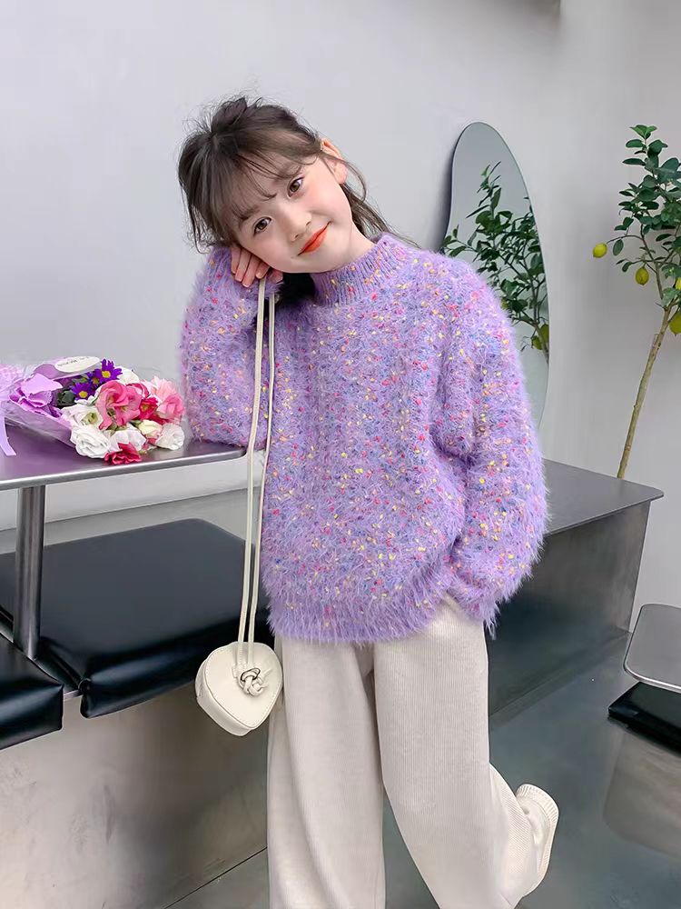 毛衣针织衫圆领女打底女童加厚款长袖水貂绒