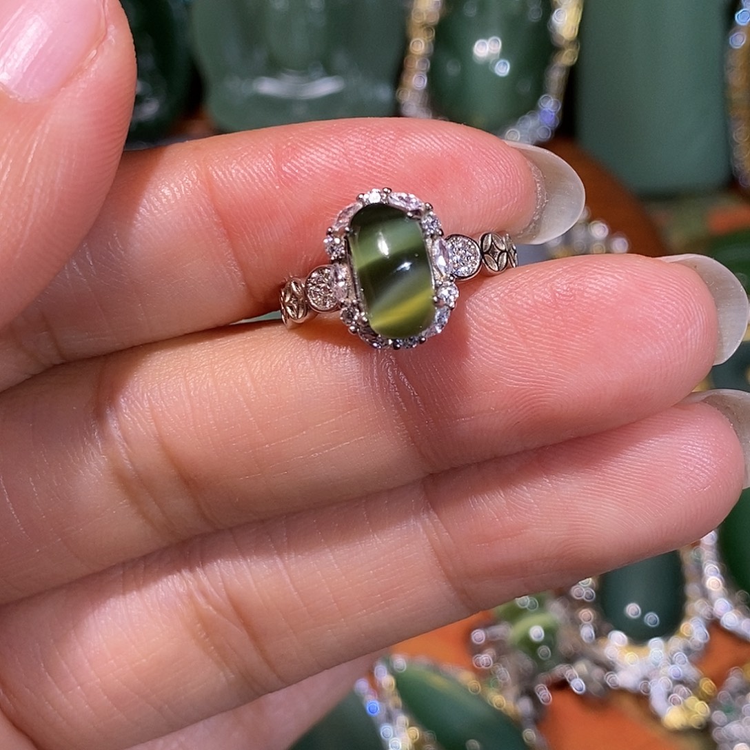 和田玉（碧玉）银S925镶嵌戒指