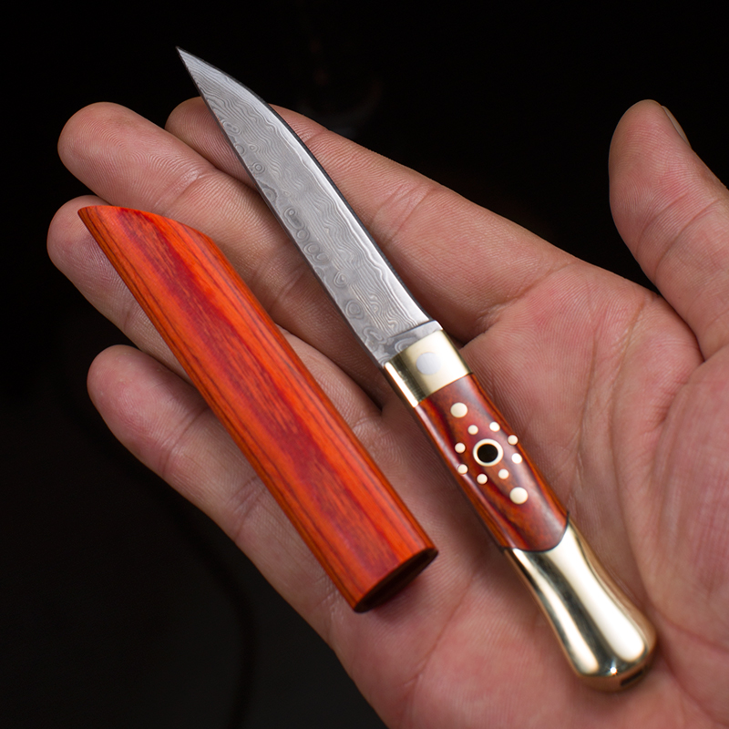大马士革刚刀头黄铜彩木刀柄4mm加厚刀头切肉刀水果刀烤肉小刀