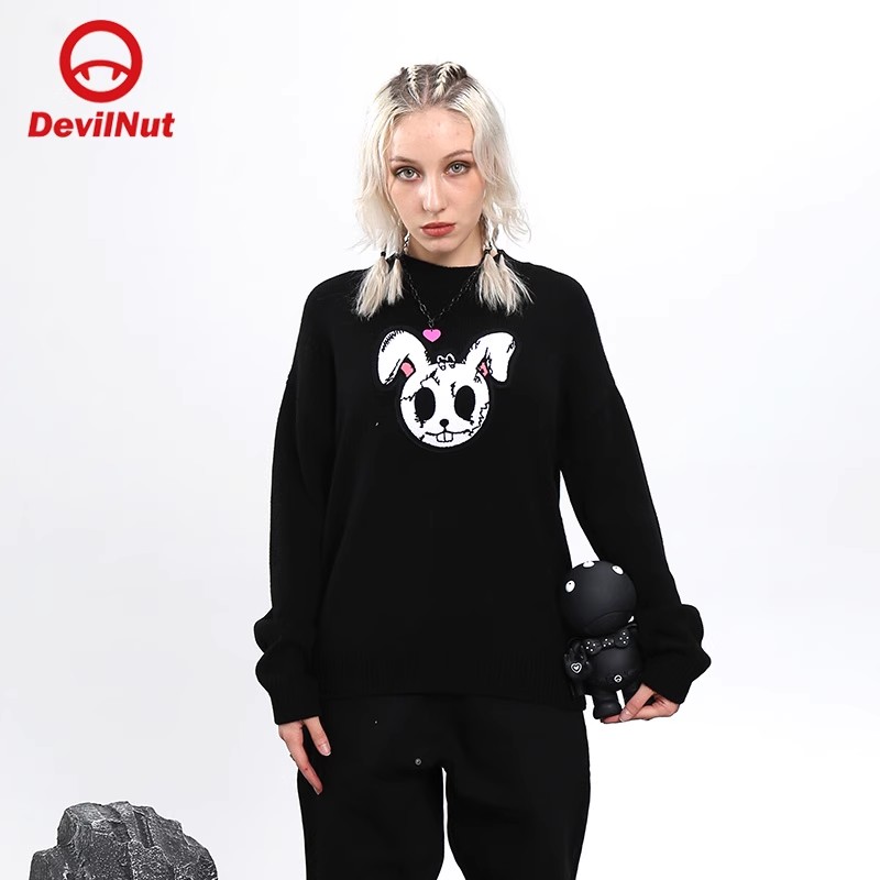 DEVILNUT潮牌恶魔21秋冬季新款圆领加绒保暖毛衣针织衫超飞侠ATO