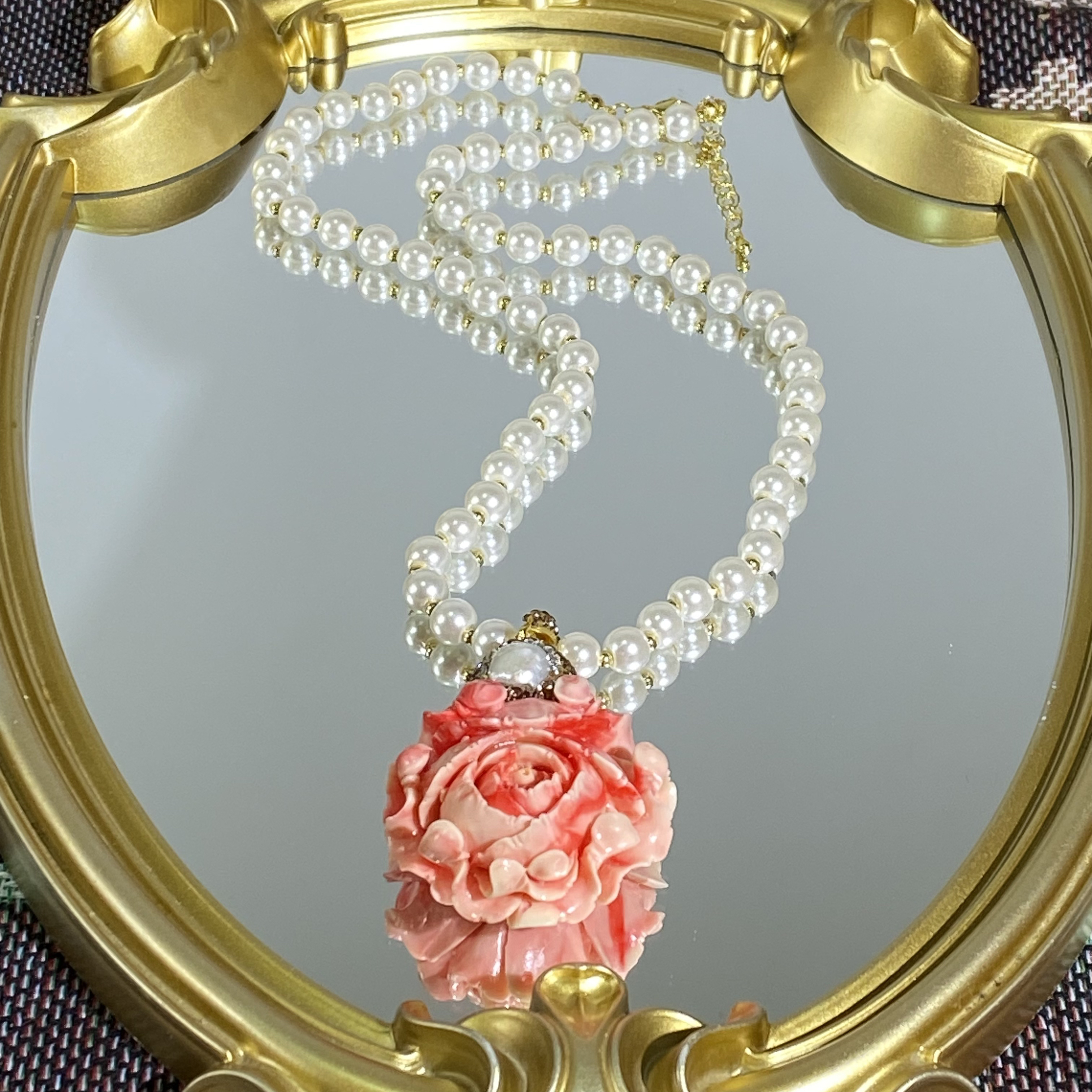 TTSD 粉色精雕牡丹花气质女士毛衣链 2516