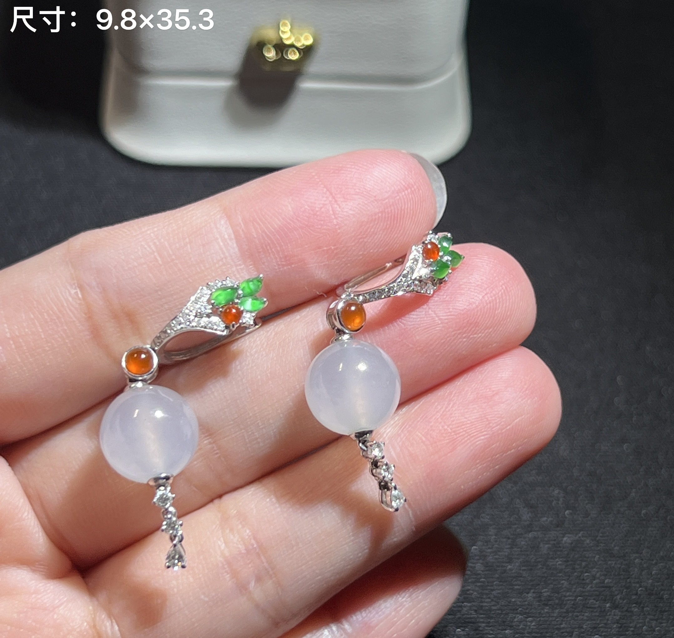 18k金镶嵌翡翠珠子耳环耳坠冰胶感十足气质时尚