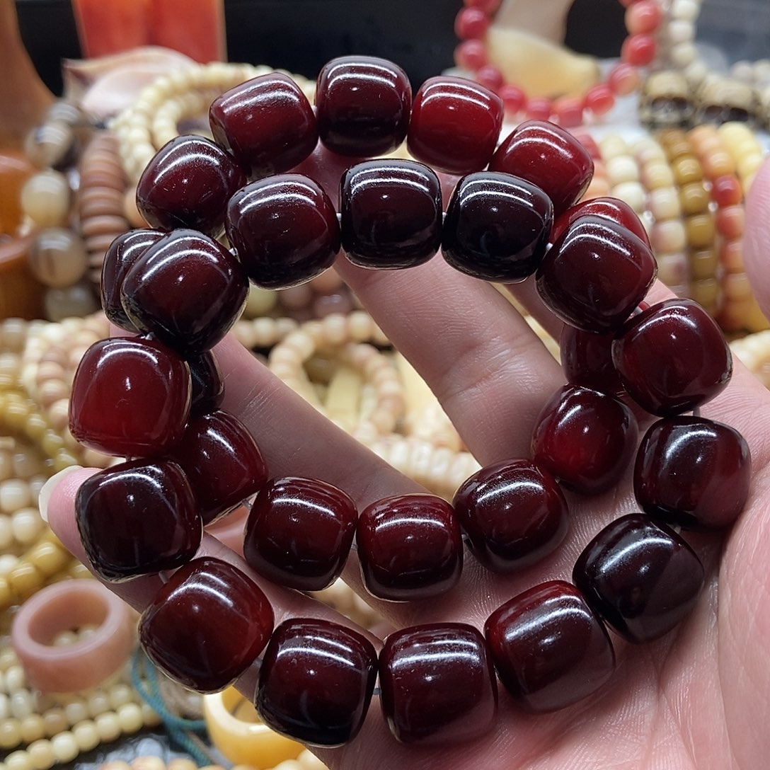 手串/手链驼骨16毫米红牦牛角瑕疵处理