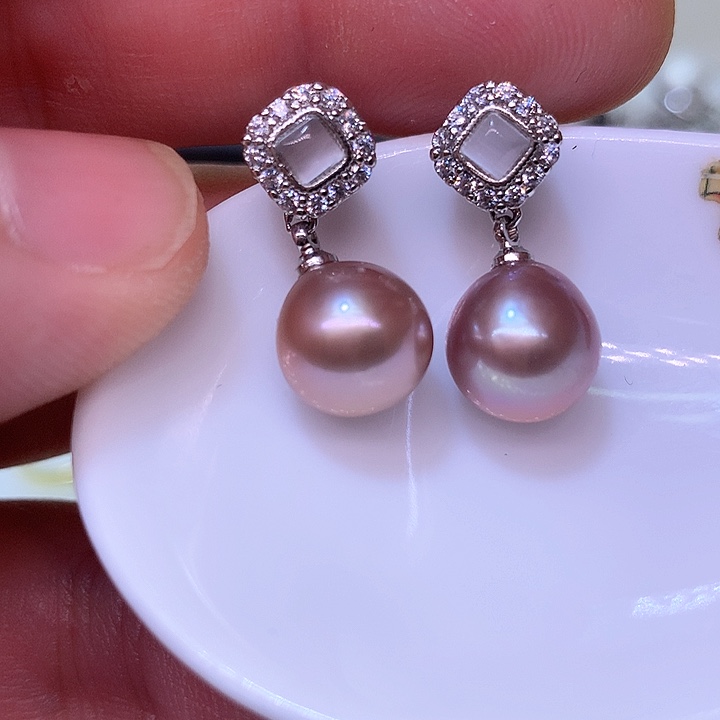 银S925镶嵌耳饰淡水珍珠