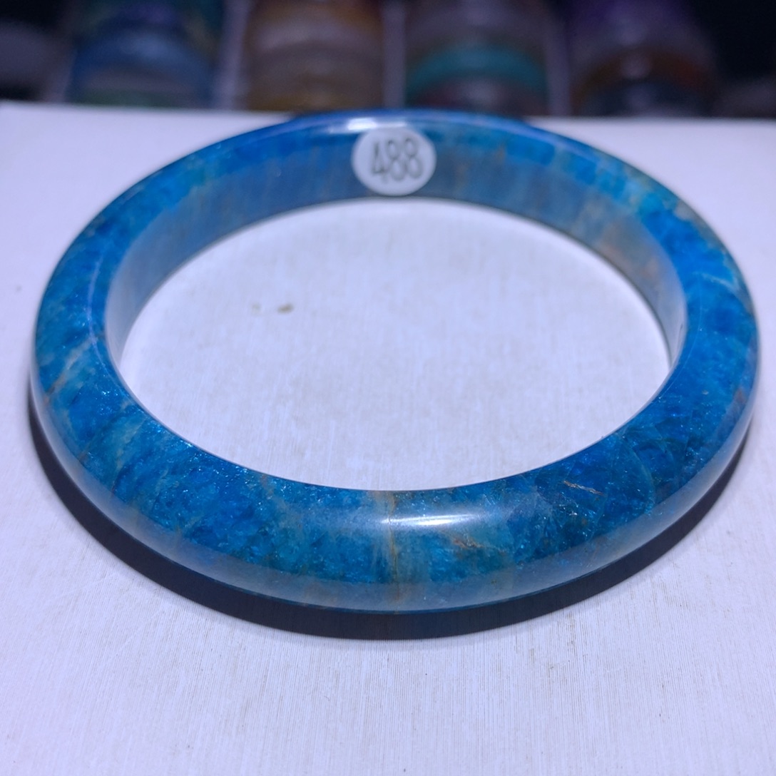 手镯水晶银S925镶嵌蓝磷灰60.4圈488