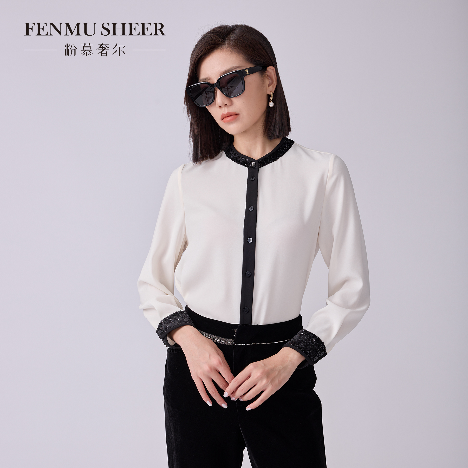 【苏西专属】粉慕奢尔『秋风微澜』醋酸法式优雅正肩衬衫女-G2317