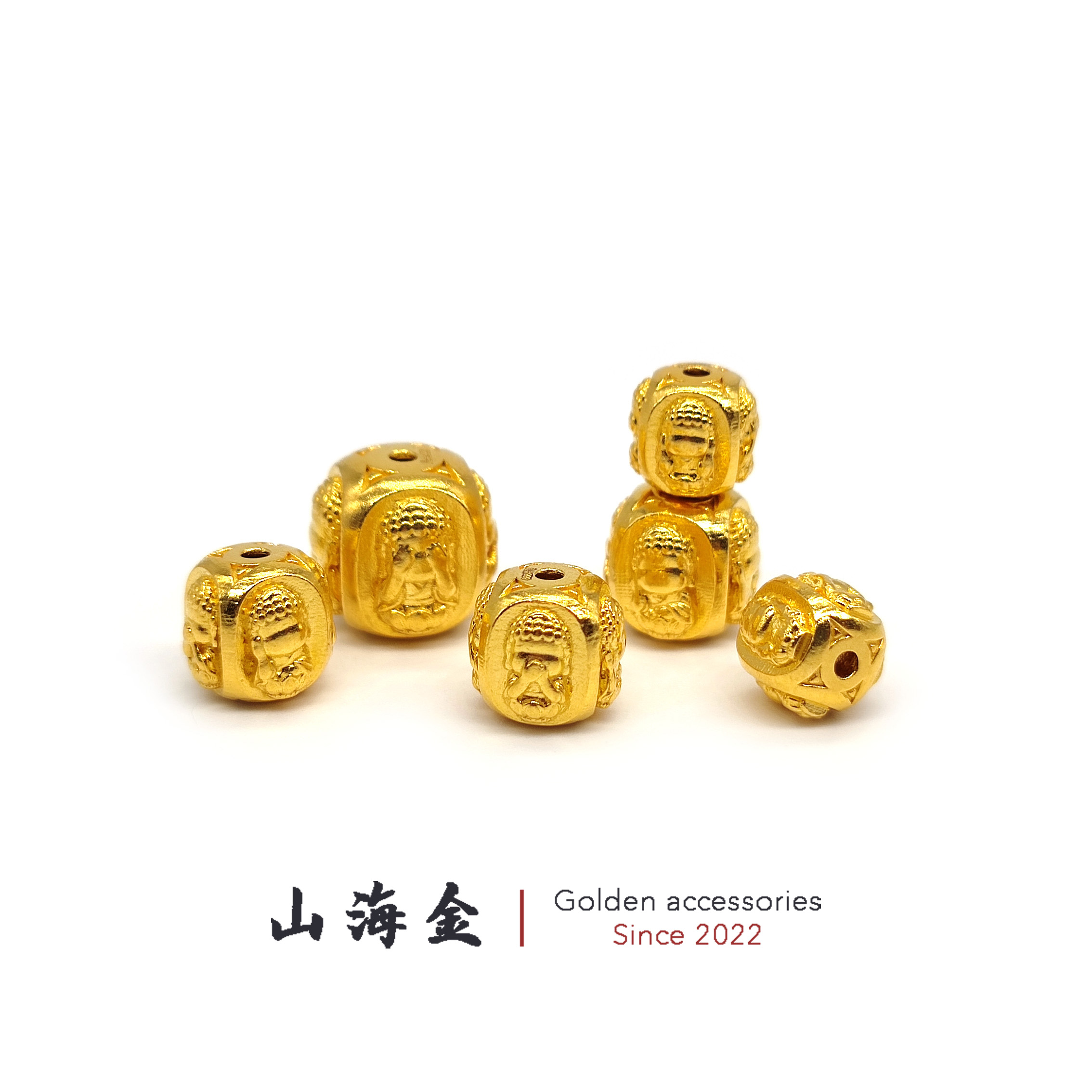 山海金 24K黄金999足金四不宝宝佛老型隔珠顶珠文玩手串菩提配饰