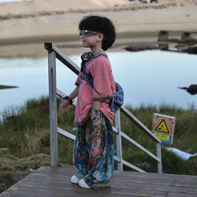 【现货】Jimmy妈童装桃之夭夭夏季新款儿童喷绘前后字母印花短袖T恤