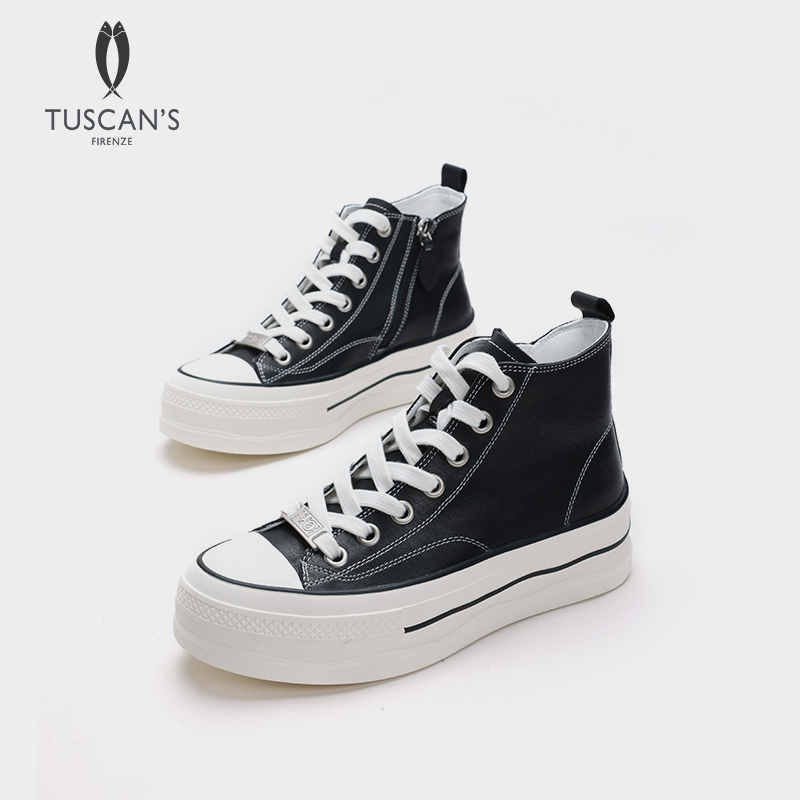 TUSCAN'S经典高帮女休闲风纯色马皮时尚女鞋秋季新款时代双鱼