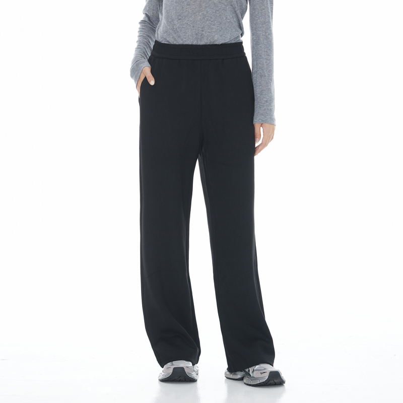 风笛2024年冬季新款绵羊毛厚款松紧腰直筒休闲裤百搭阔腿裤女裤