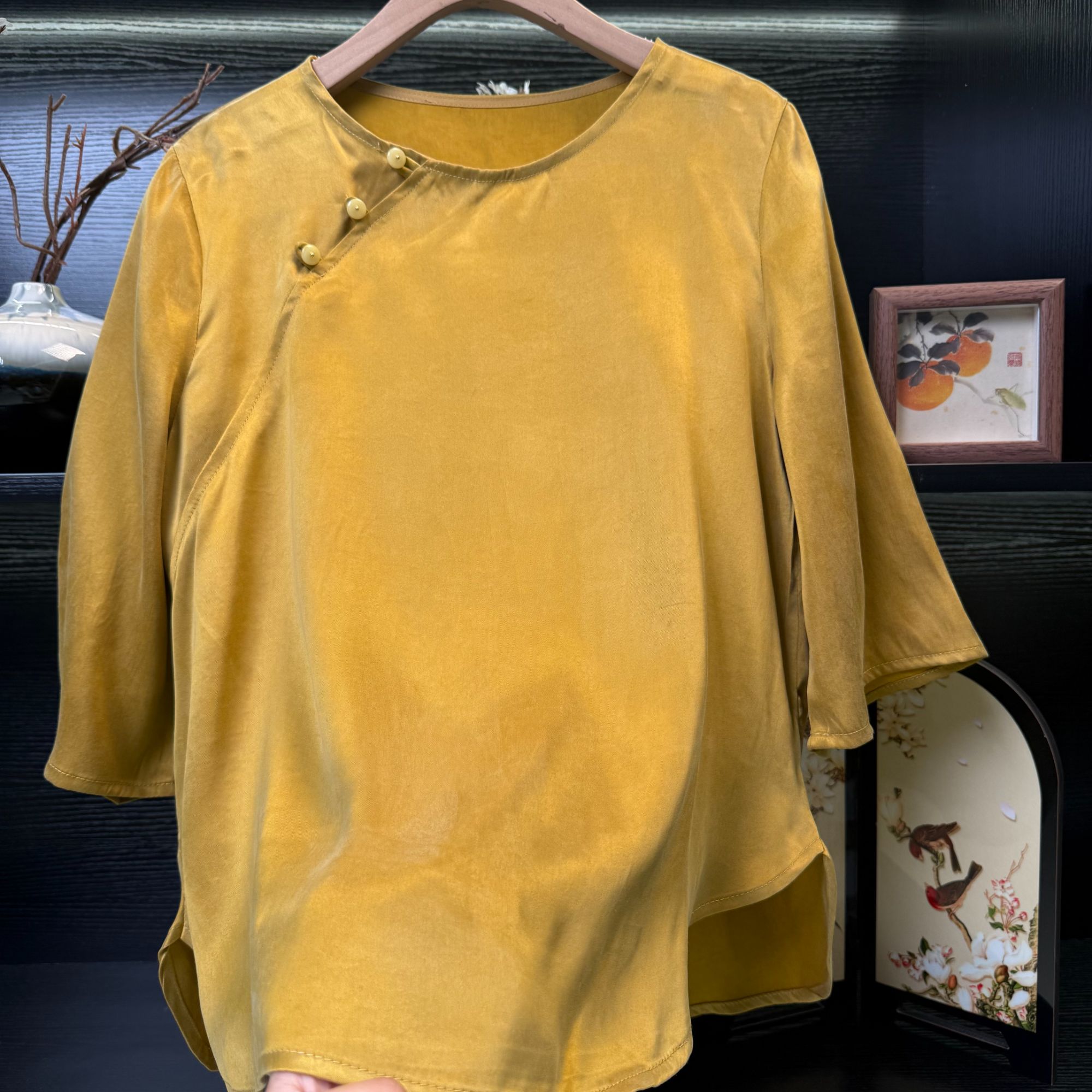 【郁金】中式改良复古气质素色小衫2248