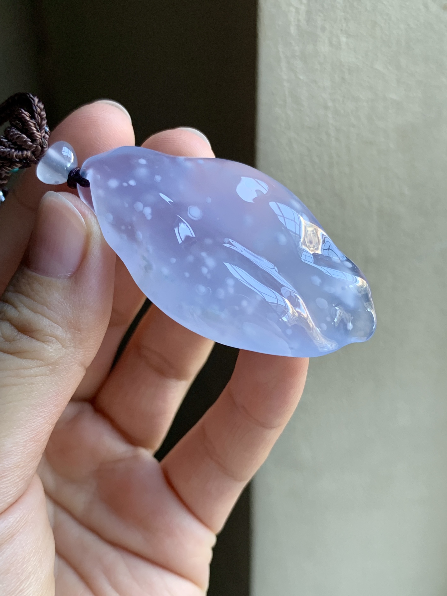 佳佳翡翠 天然缅甸A货翡翠冰紫雪花棉随形叶子吊坠挂件