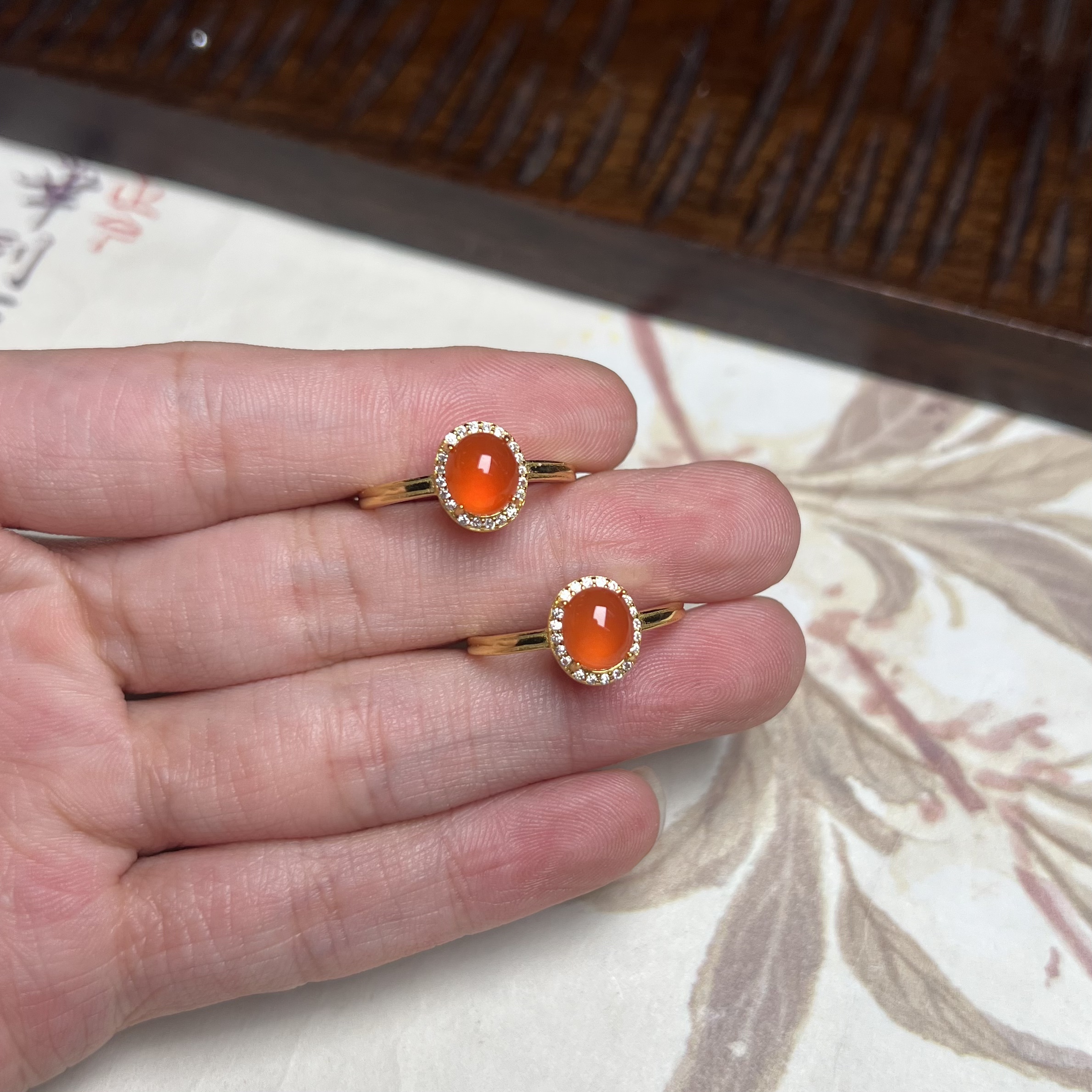 【北野珠宝】纯天然原矿无胶南红冰红戒指B280H-39多样性发7*6*3mm+