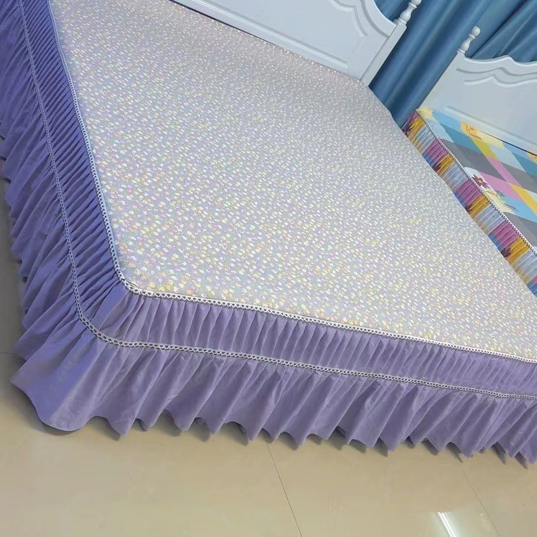 高端精品床罩单件（碎花紫）双层纱加厚防滑床单