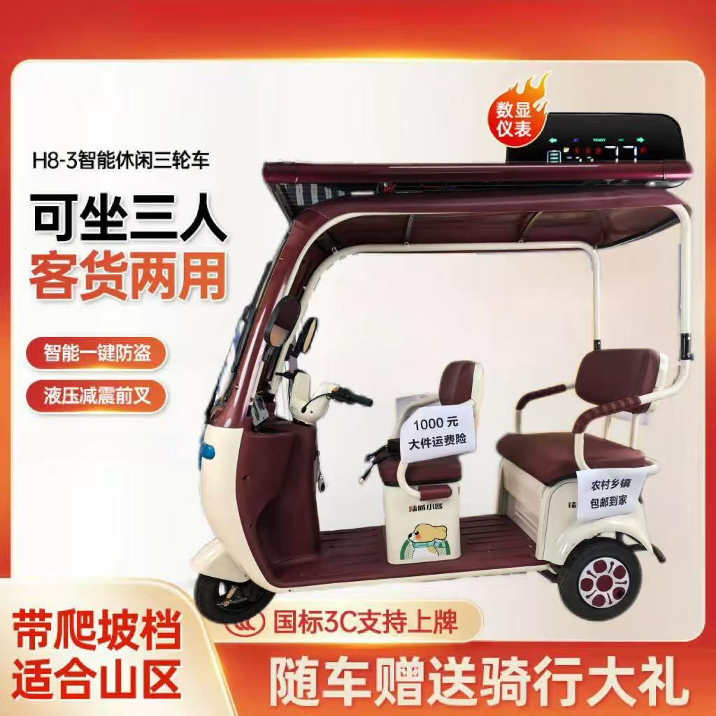 直播专享半价太阳能电动三轮车客货两用家用代步电瓶车接送孩子