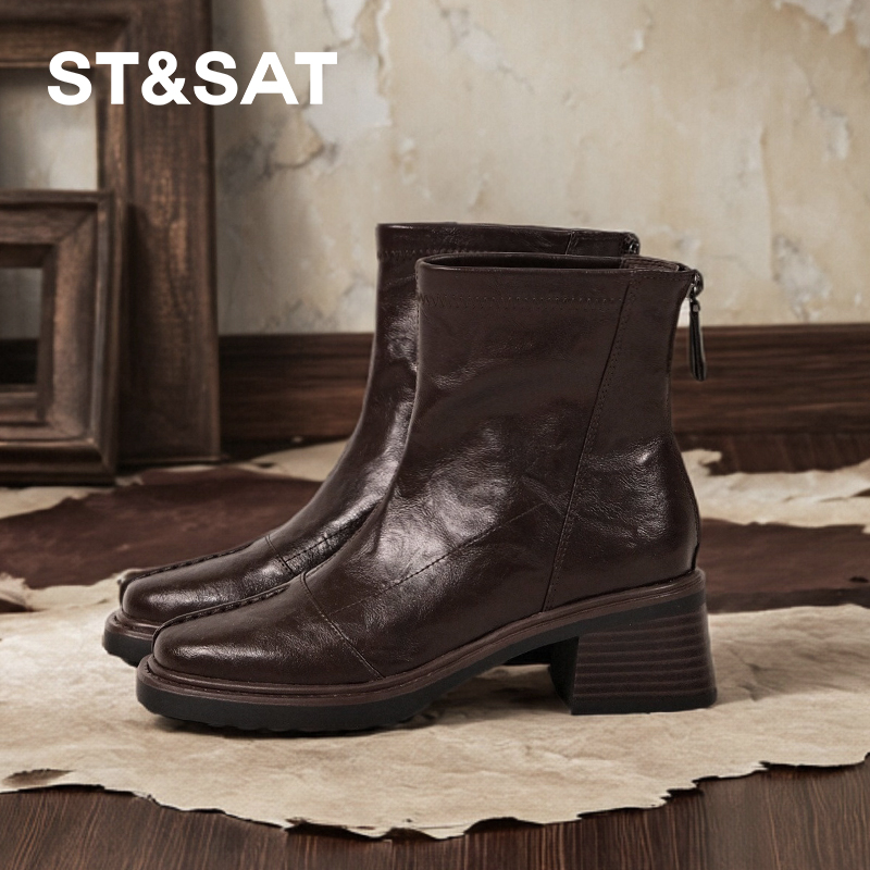 【简奢风】星期六新款后拉链百搭舒适时装靴软底通勤靴复古英伦短靴