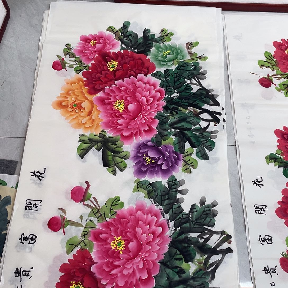 国画国画作品原稿四尺横幅白底五彩