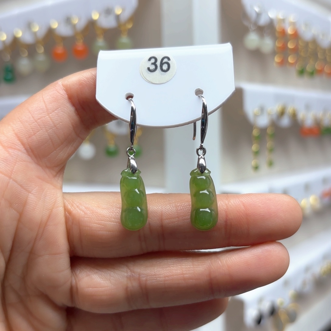 和田玉耳饰银S925镶嵌