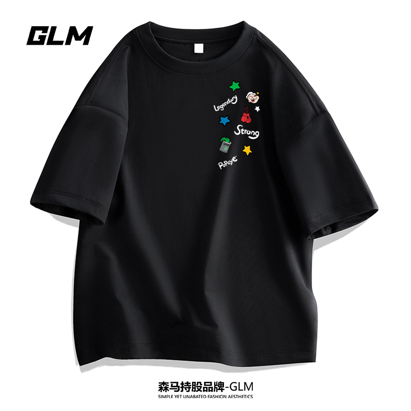大力水手联名GLM夏季男士短袖T恤衫情侣半袖百搭体恤圆领打底上衣
