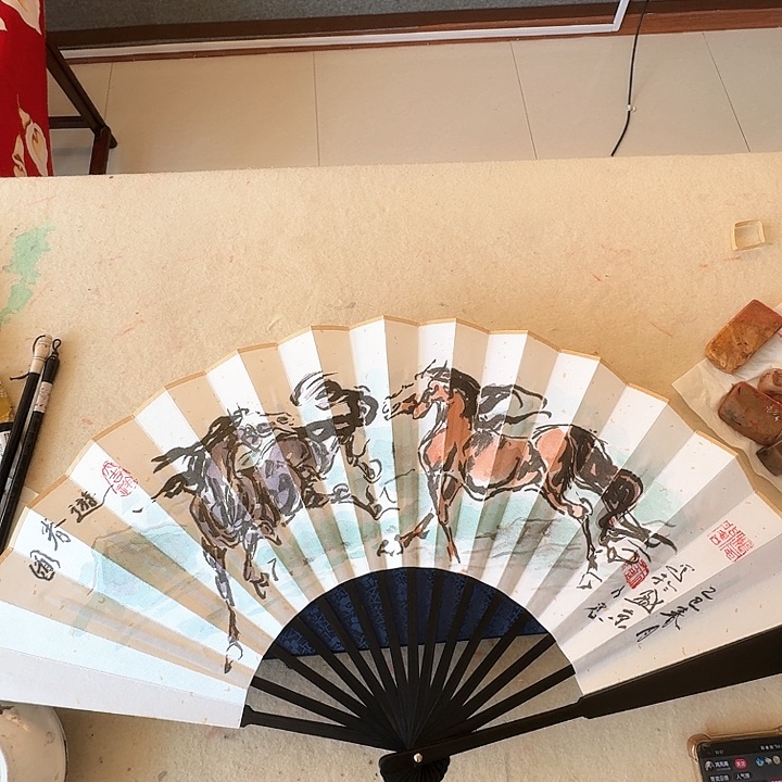 国画王乃忠水墨画游春图扇面