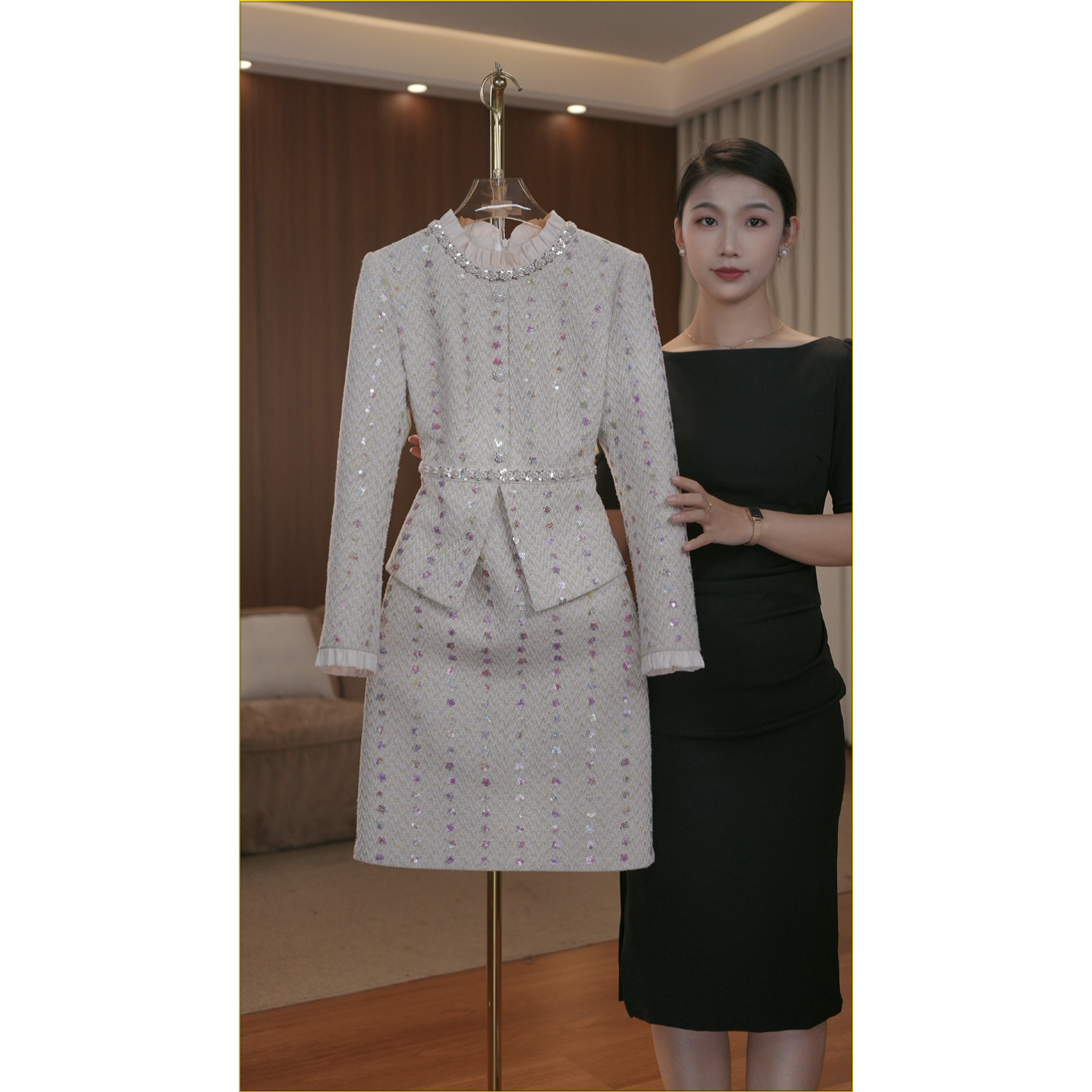 【蒂妮佳】3106品牌女装厚款高贵气质显瘦长袖连衣裙
