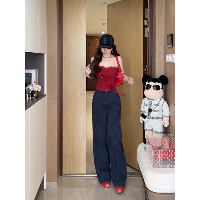 小雨姐姐夏款【飞行工装裤】时尚设计感高腰宽松显瘦休闲工装阔腿裤