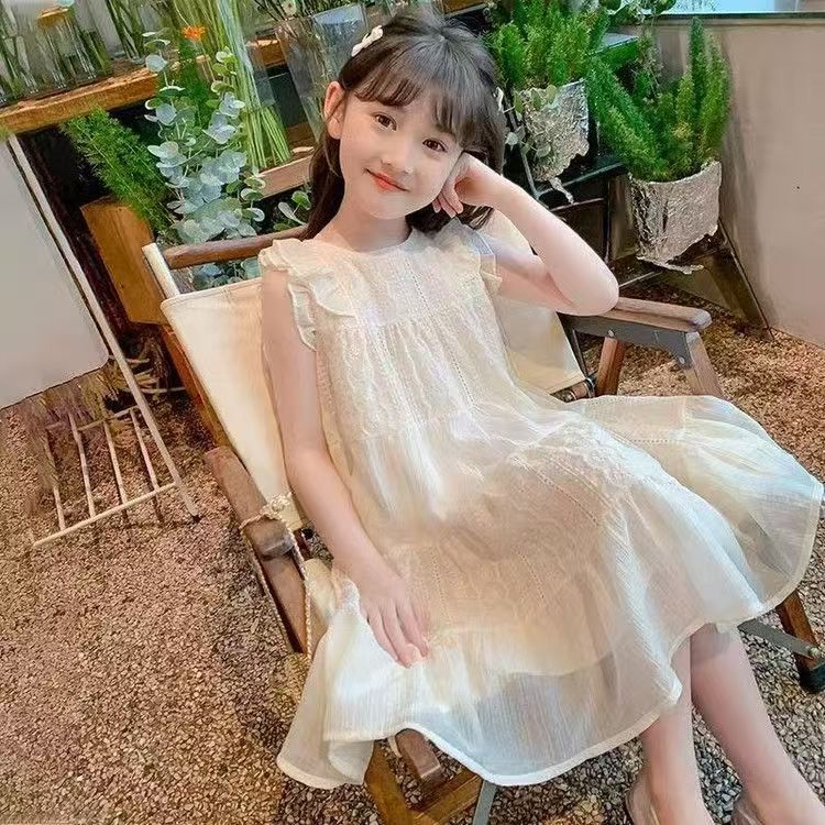 女童仙女纯色连衣裙夏季2025薄款新款儿童公主夏装女孩洋气裙子