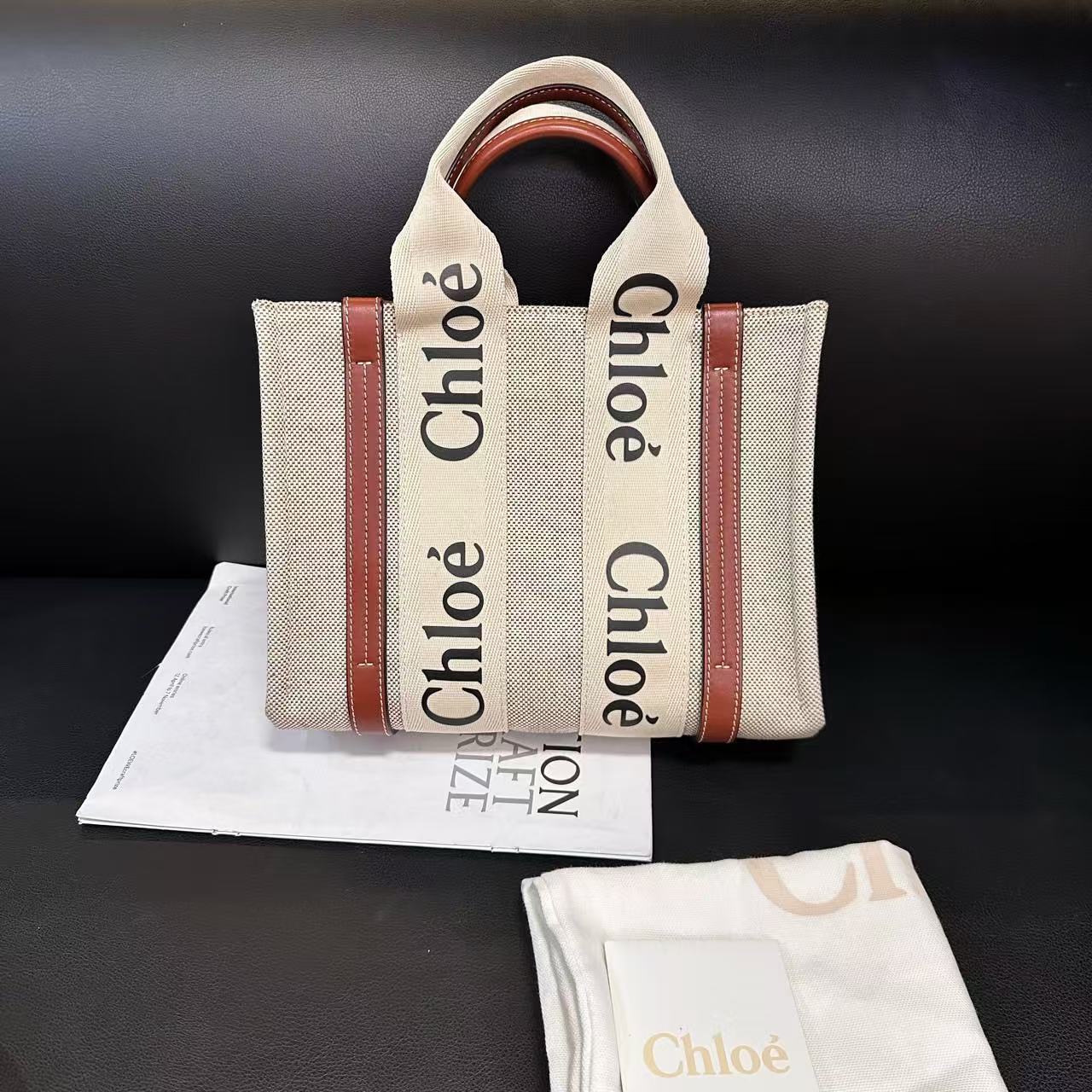95新 Chloe/蔻依 woody小号帆布托特G6617#