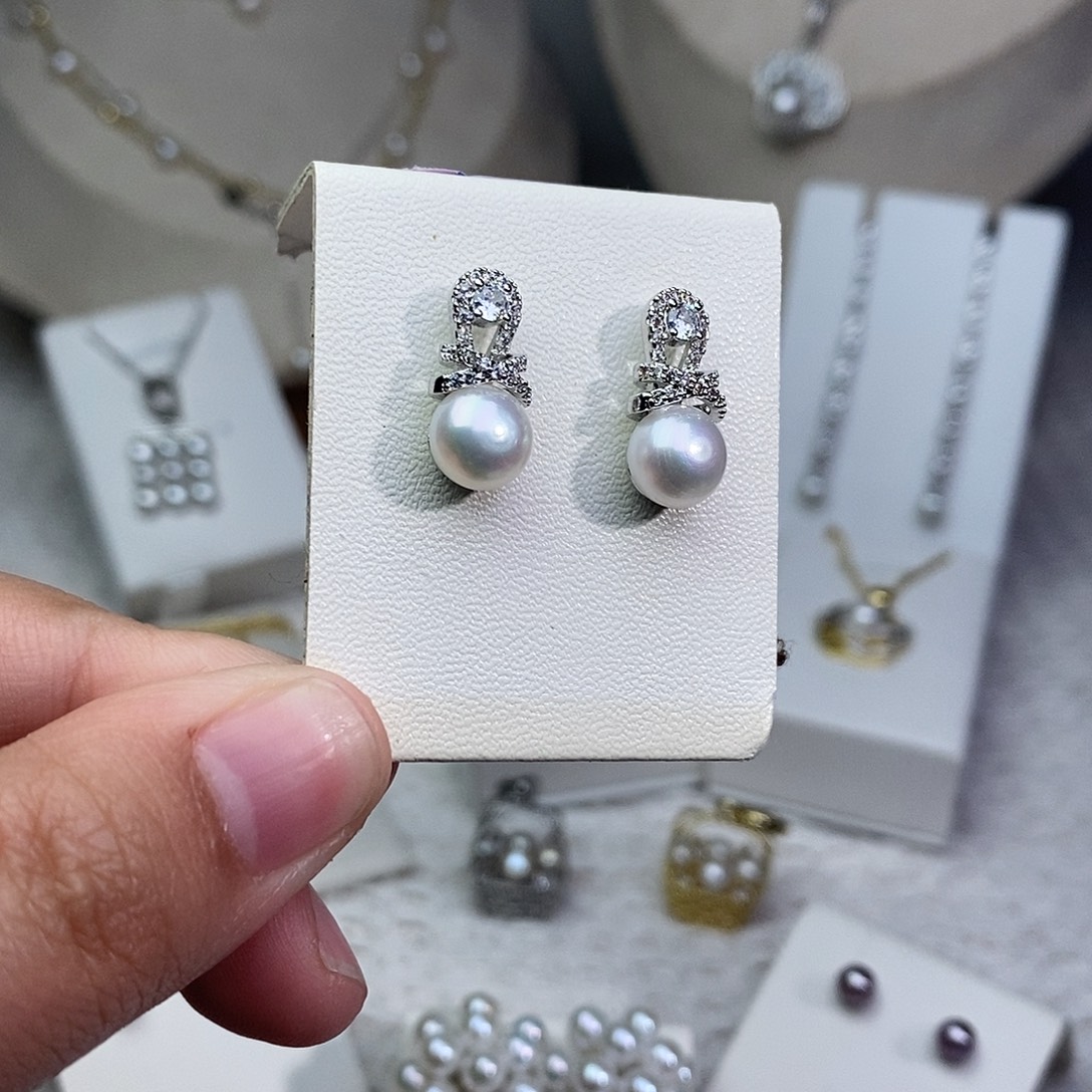 淡水珍珠耳饰银S925镶嵌