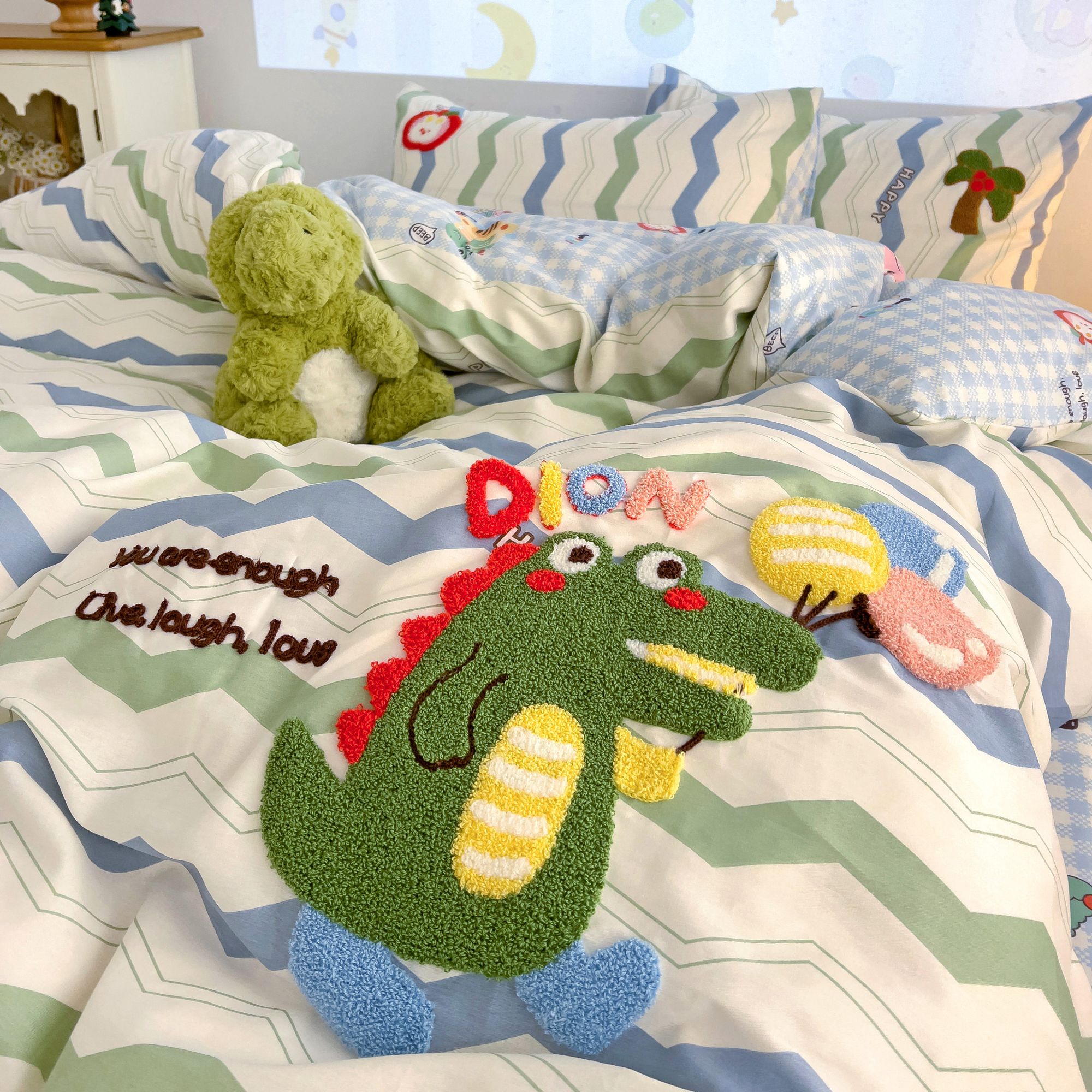 特！小玲子 嘟嘟龙系列 全棉纯棉毛巾刺绣三件套四件套床套四件套