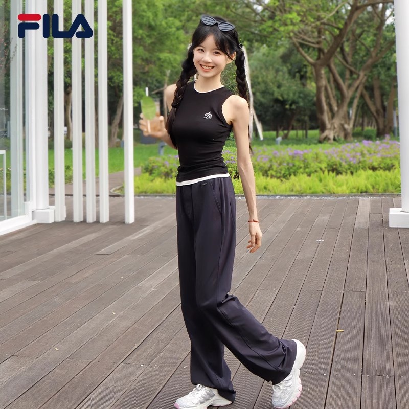 Fila/斐乐女士春款【凉感纱线】显瘦百搭针织长裤微喇裤F11W523602F