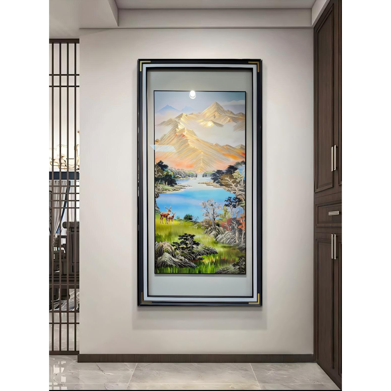 铜小鸭《金山聚宝图》手工雕刻 走廊玄关新中式山水画铜雕装饰画