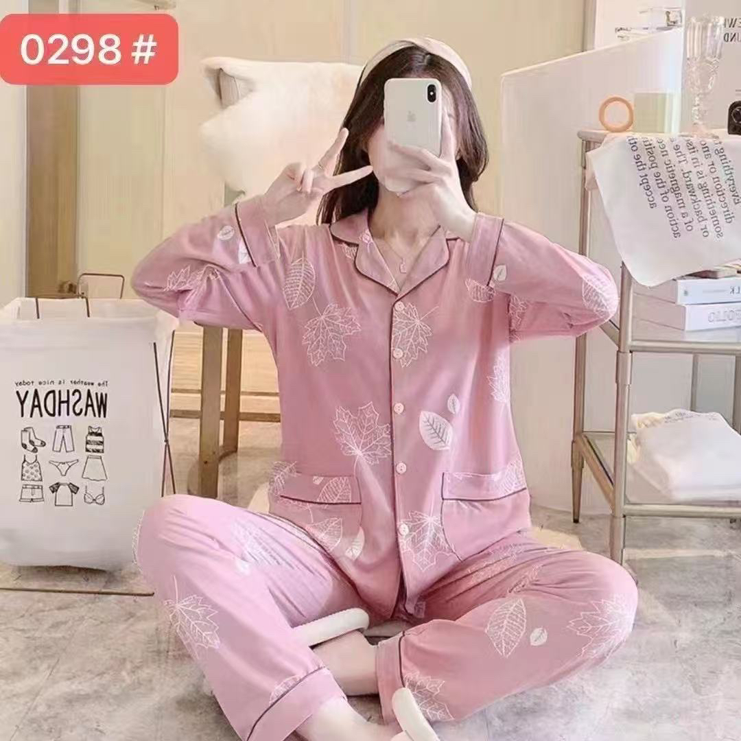女士春秋睡衣长袖棉质家居服套装