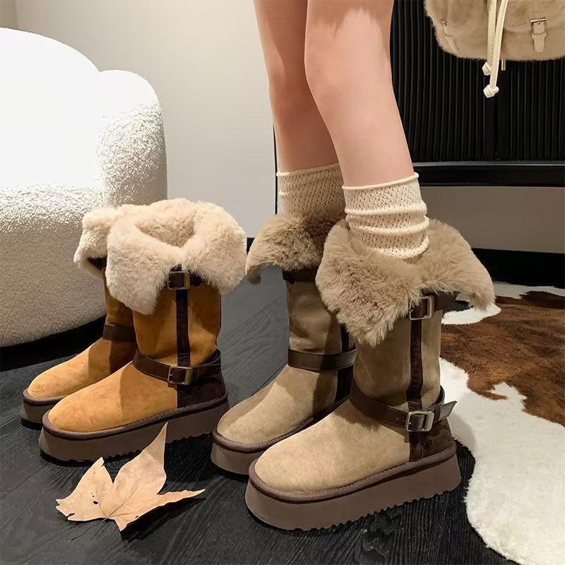 2025秋冬款毛绒高筒厚底雪地靴女冬季新款两穿加绒保暖长筒靴棉鞋