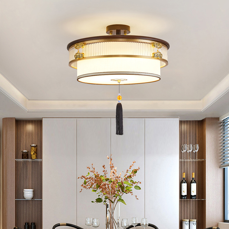 新中式胡桃木铜合金珐琅彩门厅入户书房过道吊灯灯饰