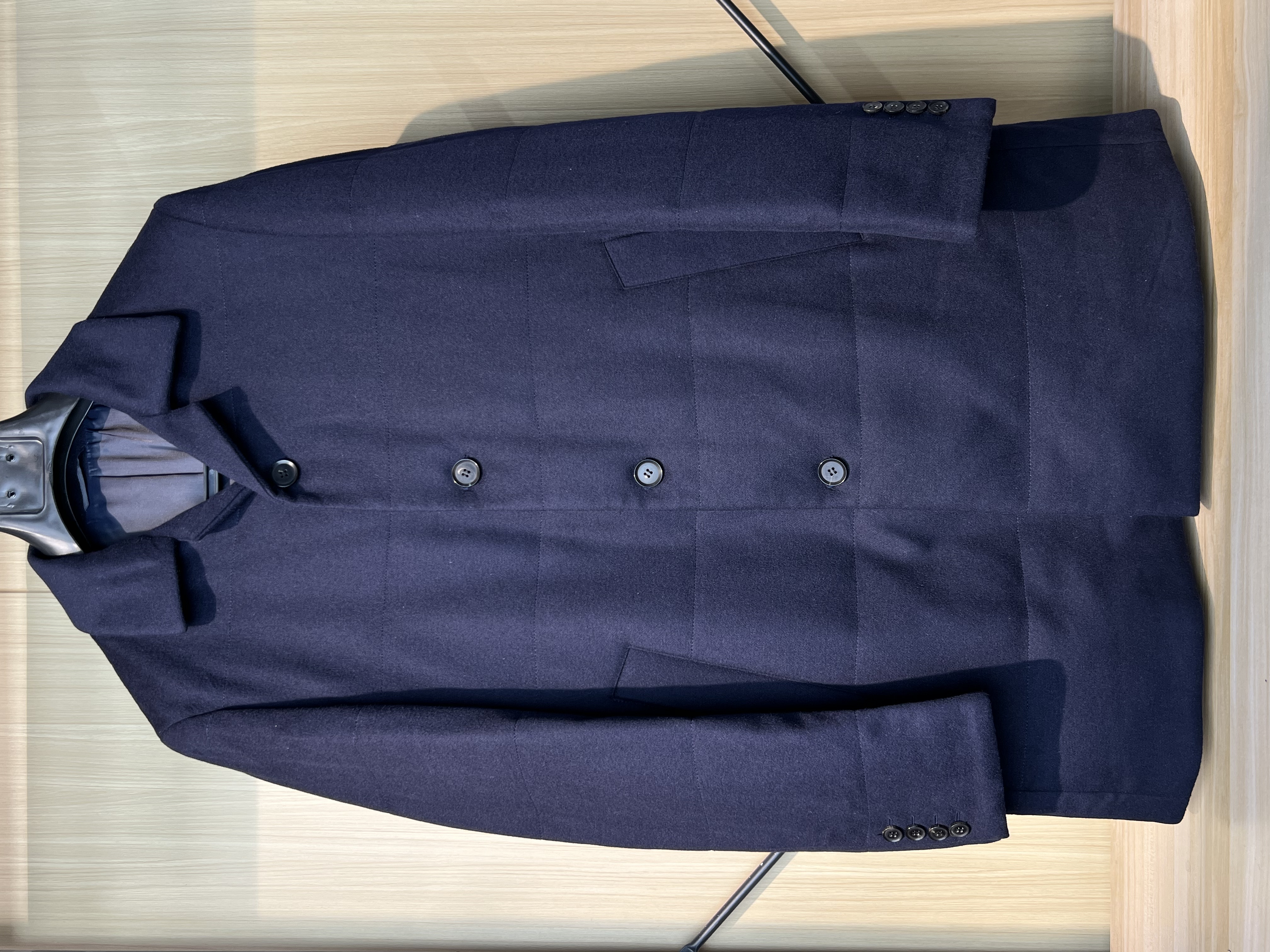 绵羊毛91.7山羊绒8.3进口【杰尼ya】新款古巴领藏青大衣