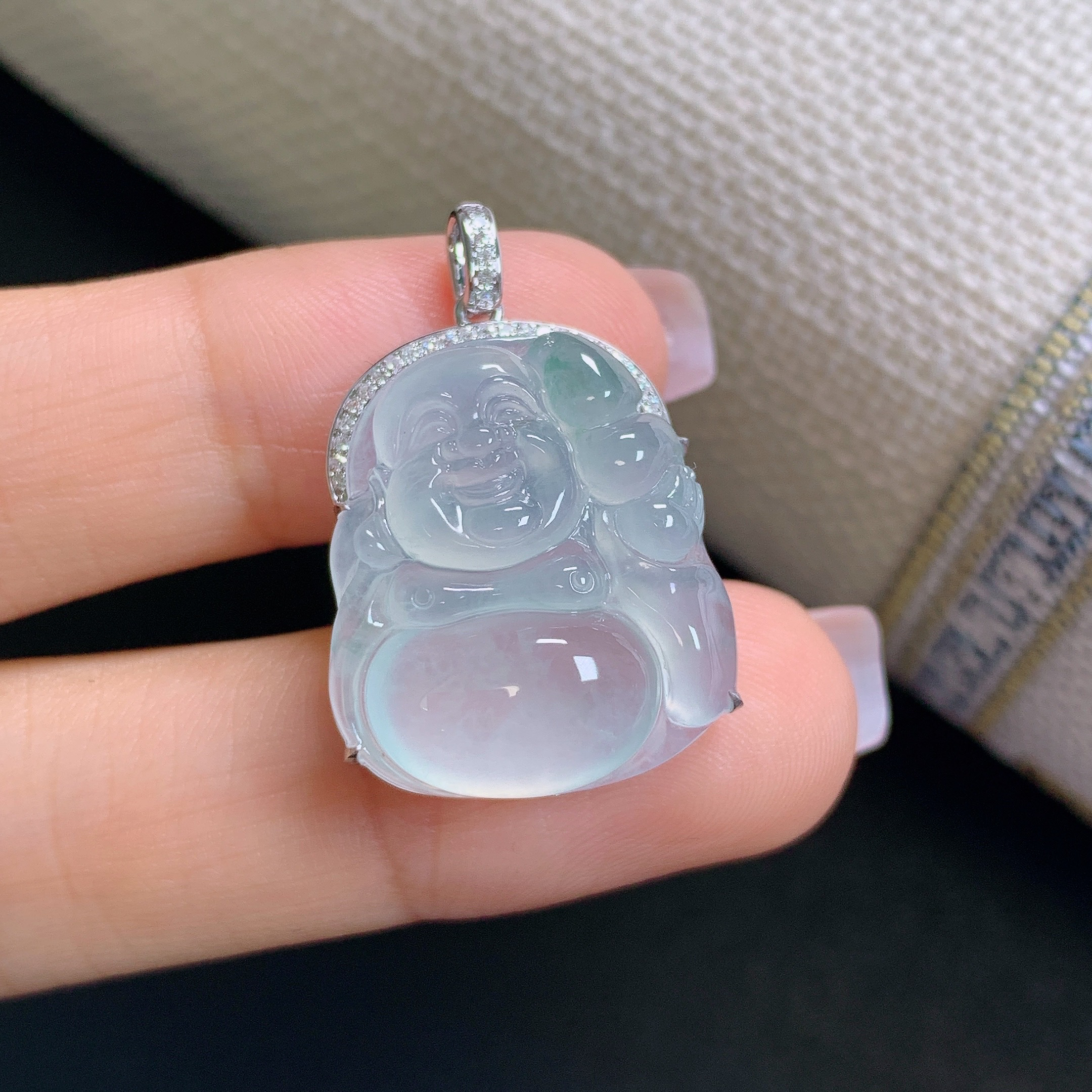 缅甸天然A货翡翠镶嵌18k金冰种佛公吊坠气质28.2*18.6*8.8