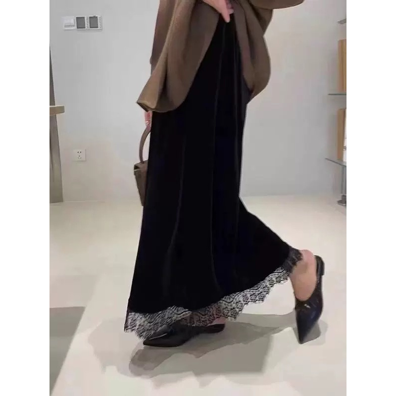 【加厚400克】丝绒复古垂感黑色显瘦半身鱼尾裙