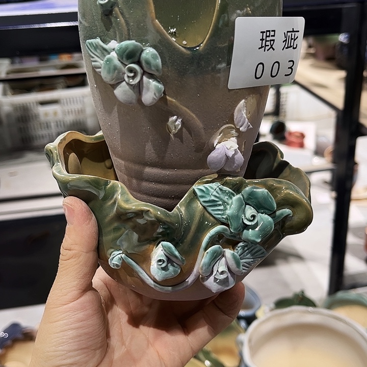 瓷片花盆多肉植物艺术品