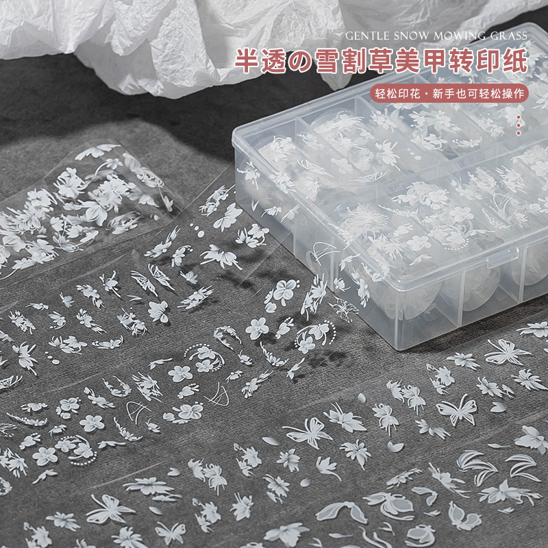 美甲半透色雪割草转印贴纸套装国风新中式蝴蝶指甲饰品美甲店专用