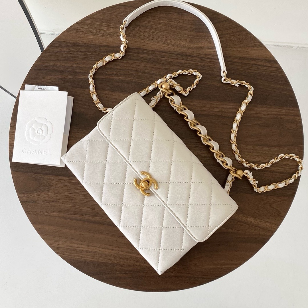 未使用 Chanel/香奈儿 白色 手柄风琴包 芯片