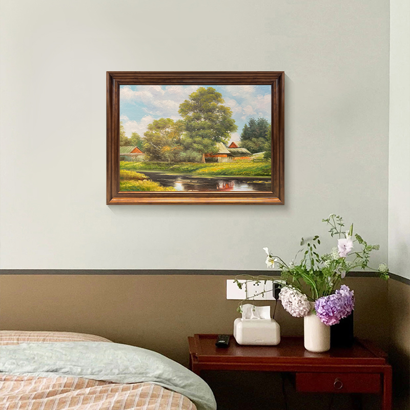 【乡村水景】美式餐厅装饰画欧式风景油画客厅卧室挂画复古墙壁画
