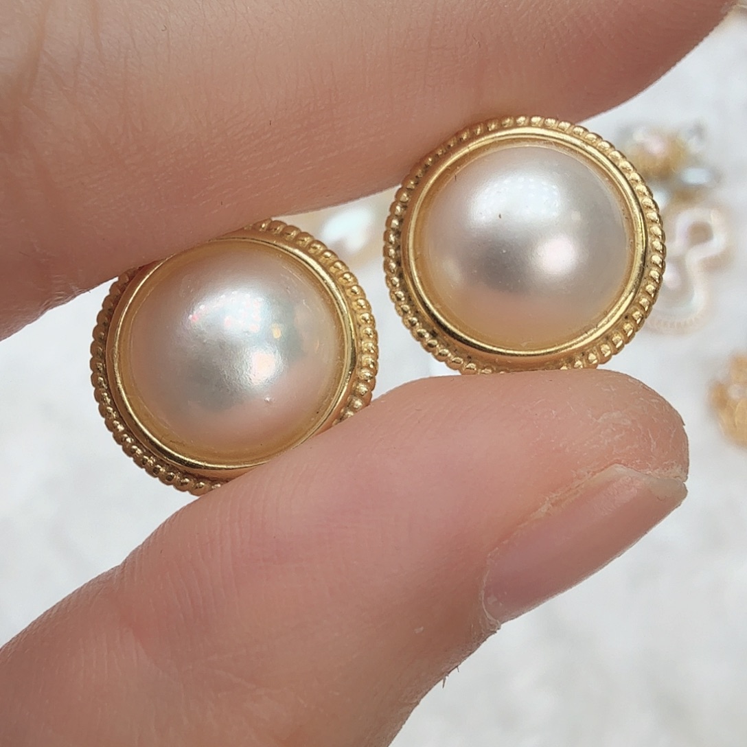 耳饰拼合珍珠（马贝珠）银S925镶嵌