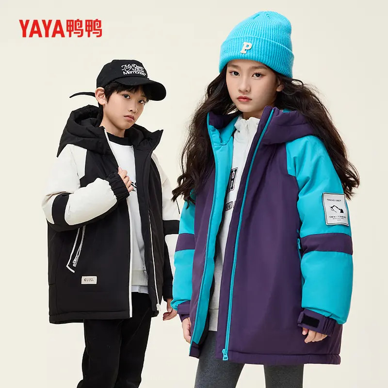 YAYA/鸭鸭儿童羽绒服连帽拼接中长款男女童中大童保暖冬季外套
