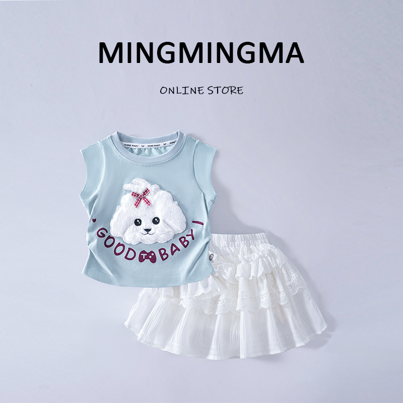 女童夏套装2025新款韩版可爱卡通T恤半身裙两件套小女孩夏装衣服