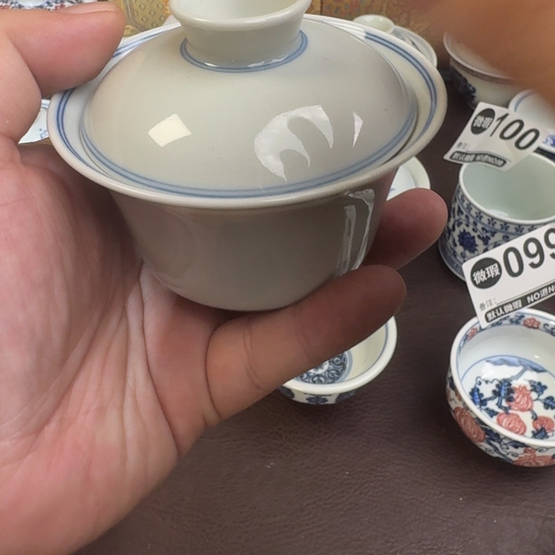 陶瓷盖碗纯手工手绘瓷瓷不合缝盖下100CC