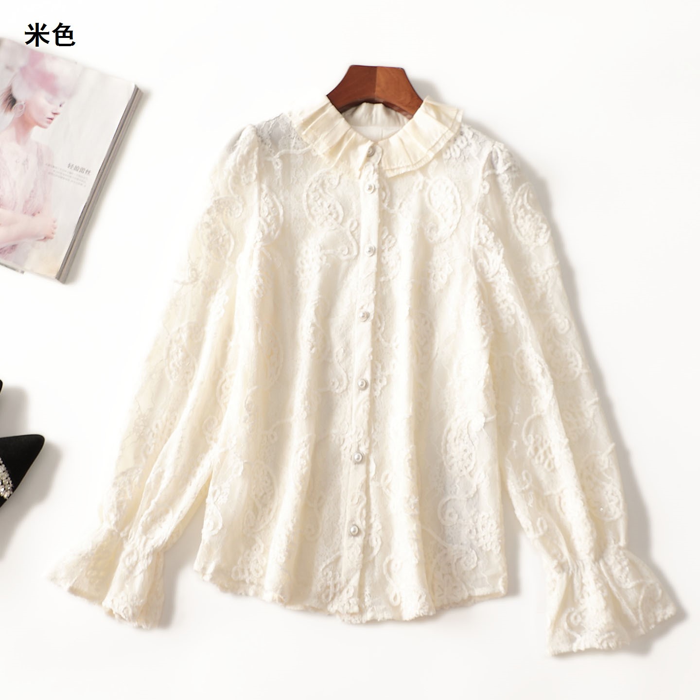 412001秋中长款长袖单排扣衬衫衬衣