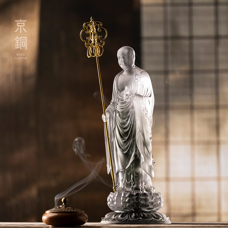 原创大愿站地藏古法纯手工琉璃摆件九华山地藏王菩萨摆件工艺品